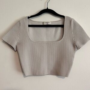 Babaton Gray Ribbed Square Neck Crop Top
